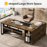 L Shaped Desk with 55-Inch Storage Cabinet, Extra Large Executive Office