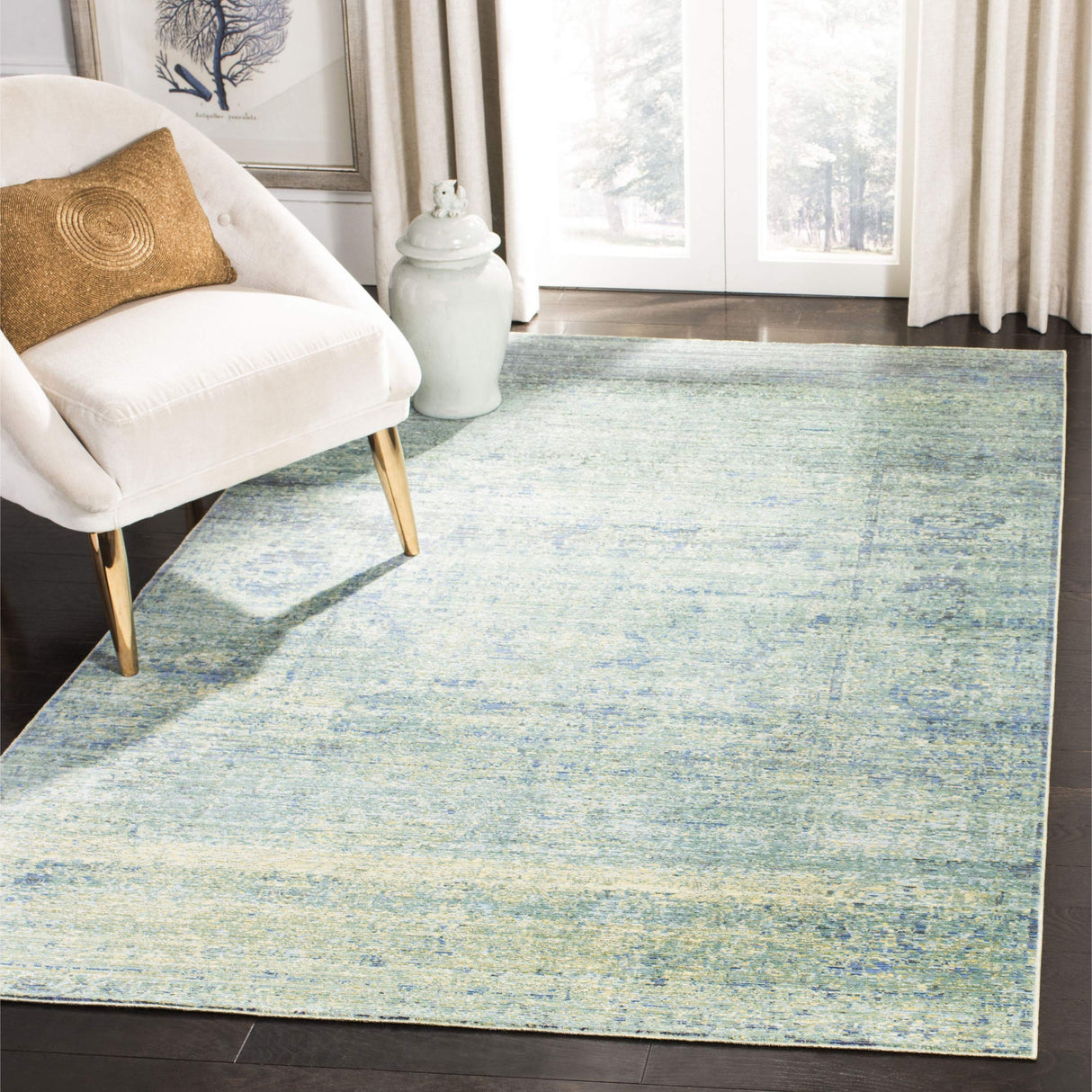 Mystique Collection Area Rug - 8' x 10', Green & Multi, Watercolor Overdyed Distressed