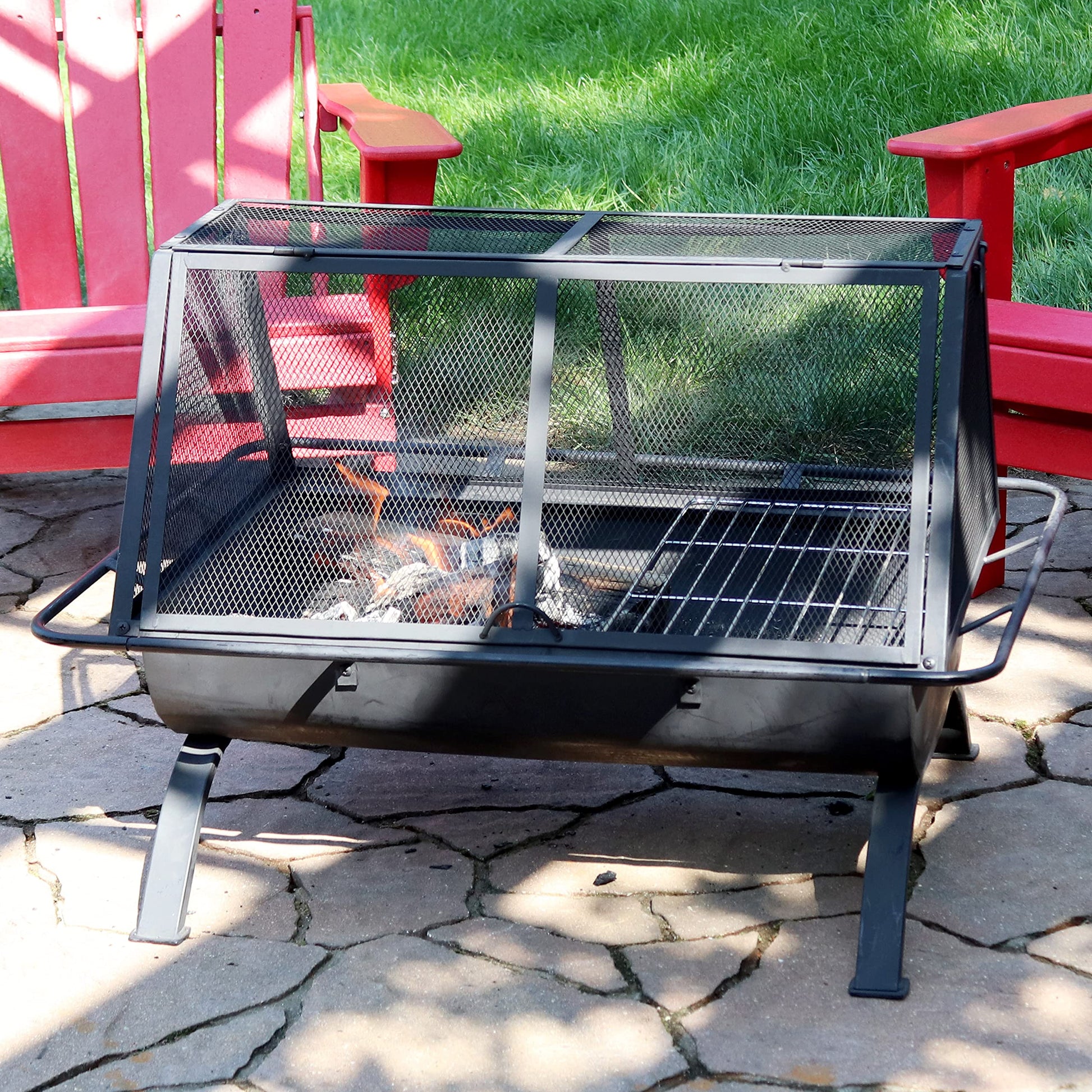 Sunnydaze 36 - Inch Northland Steel Outdoor Fire Pit with Grill and Spark Screen - Vinyl Protective Cover - Black Finish - Bircata