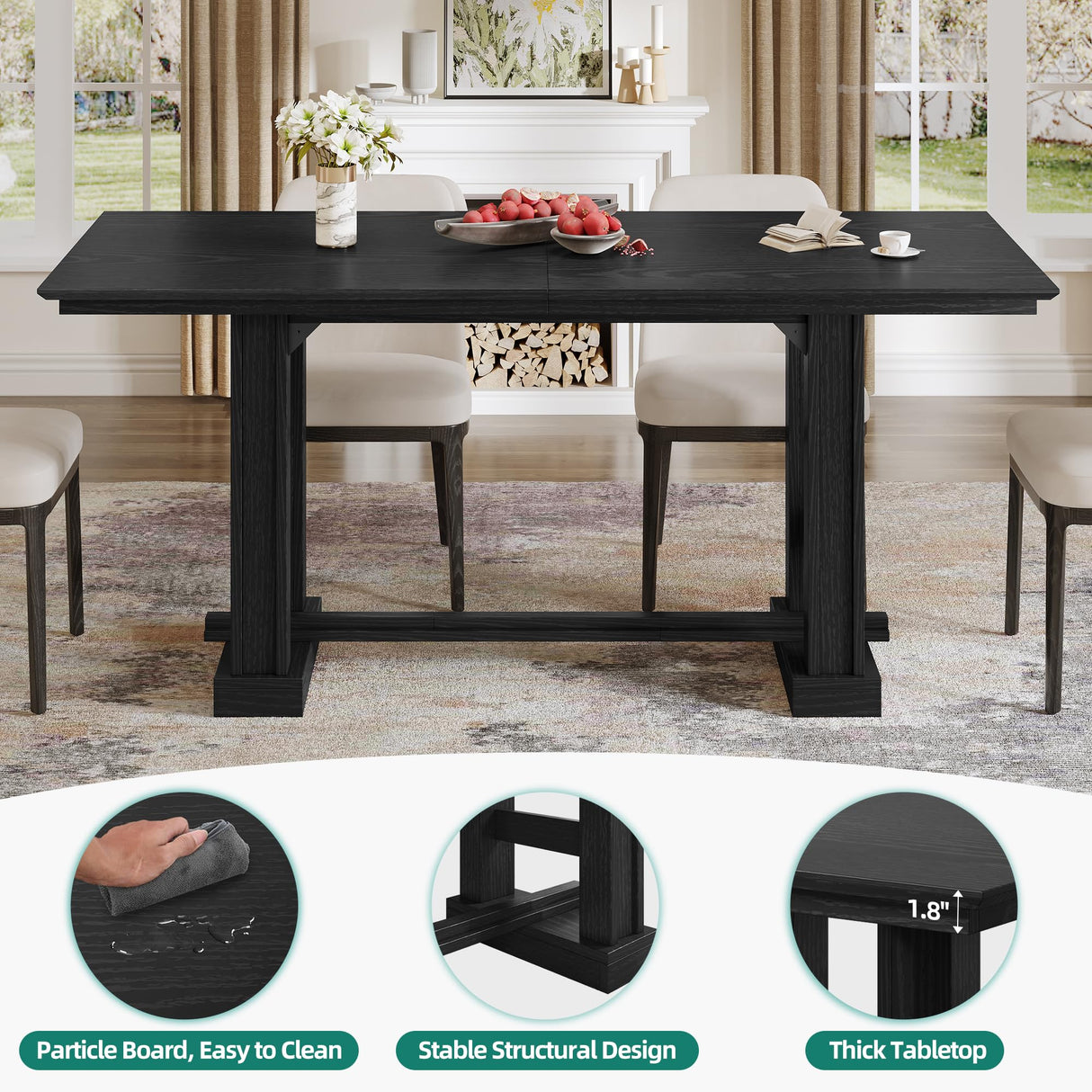 70" Farmhouse Dining Table for 6-10 People