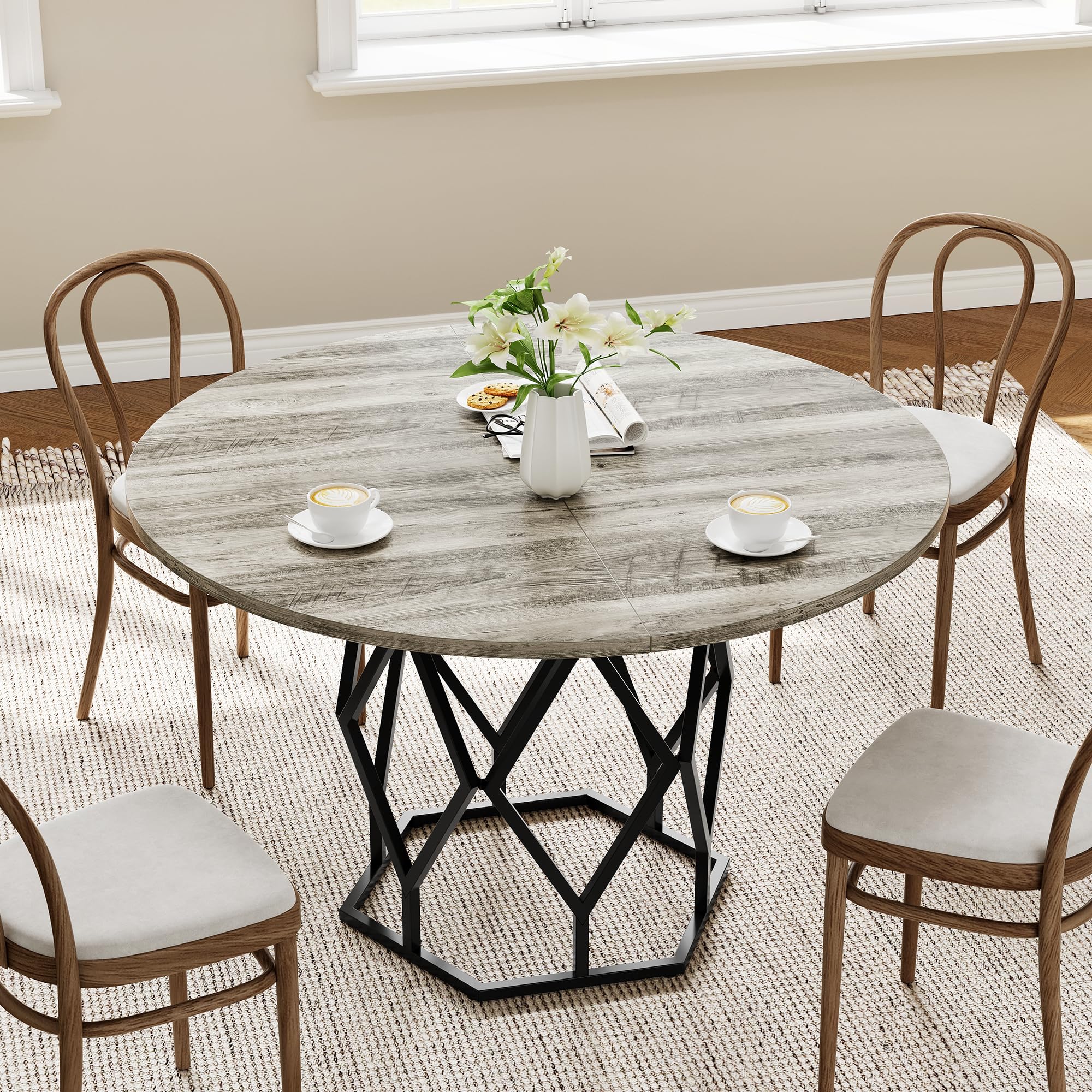 47-Inch Round Dining Table for 4-6 People