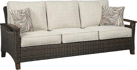 Paradise Trail Outdoor Patio Sofa with Cushion and 2 Pillows, Brown & Beige