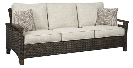 Paradise Trail Outdoor Patio Sofa with Cushion and 2 Pillows, Brown & Beige