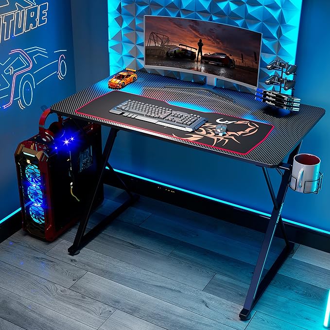 Gaming Desk 55 Inch,PC Gaming Table, X Shaped Gaming Computer Desk