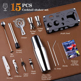 Cocktail Shaker Set Bartender Kit : 15-Piece Bar Tool Set