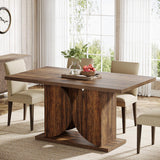 Tribesigns Farmhouse Dining Table for 4-6, 55.12" Rectangle Kitchen Table, Wood Dining Room Table with Dual Semi-Circle Pedestal Base, Dark Brown Dinner Table for Dining Room, Kitchen (Table Only)