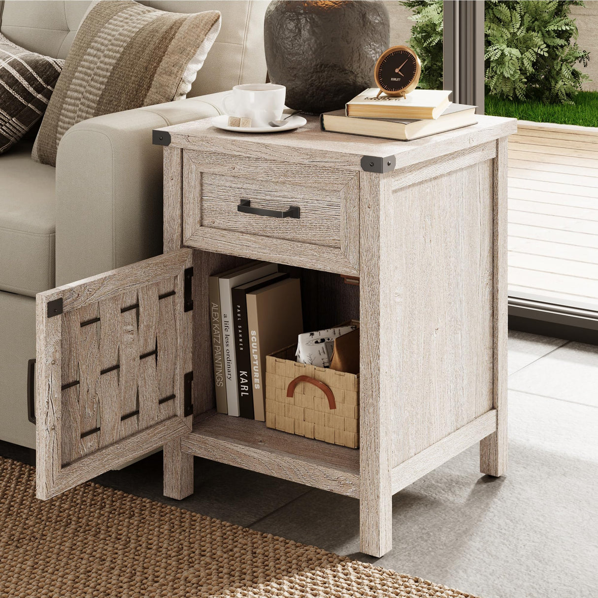 Farmhouse End Table, Side Table with Drawer and Storage Cabinet, Sofa Table