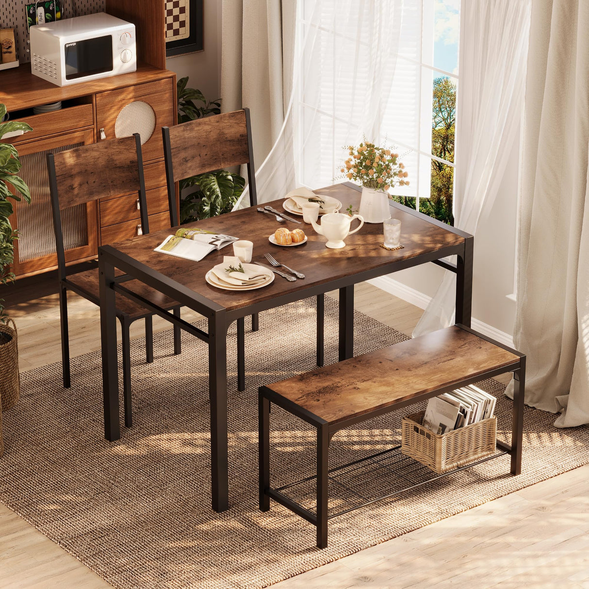 4-Piece Dining Set with Bench for Small Spaces