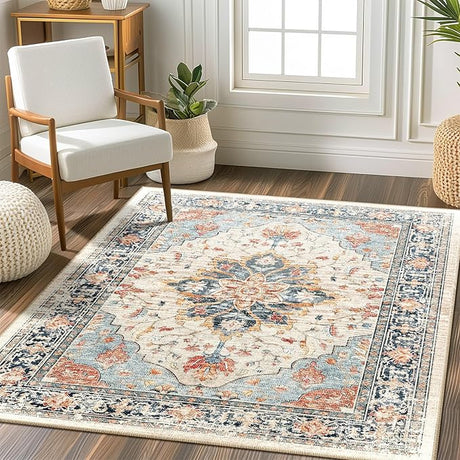 6ft Round Rug, Area Rugs 6ft, Washable Rug, Non-Slip, Rugs for Living Room,