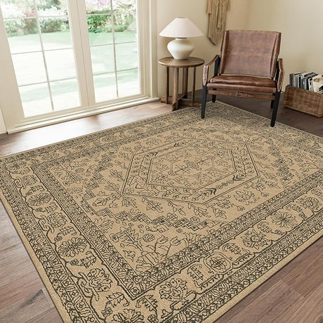 Area Rugs 6x9 Machine Washable Rug for Living Room, Non Slip Vintage Indoor Rug, Low