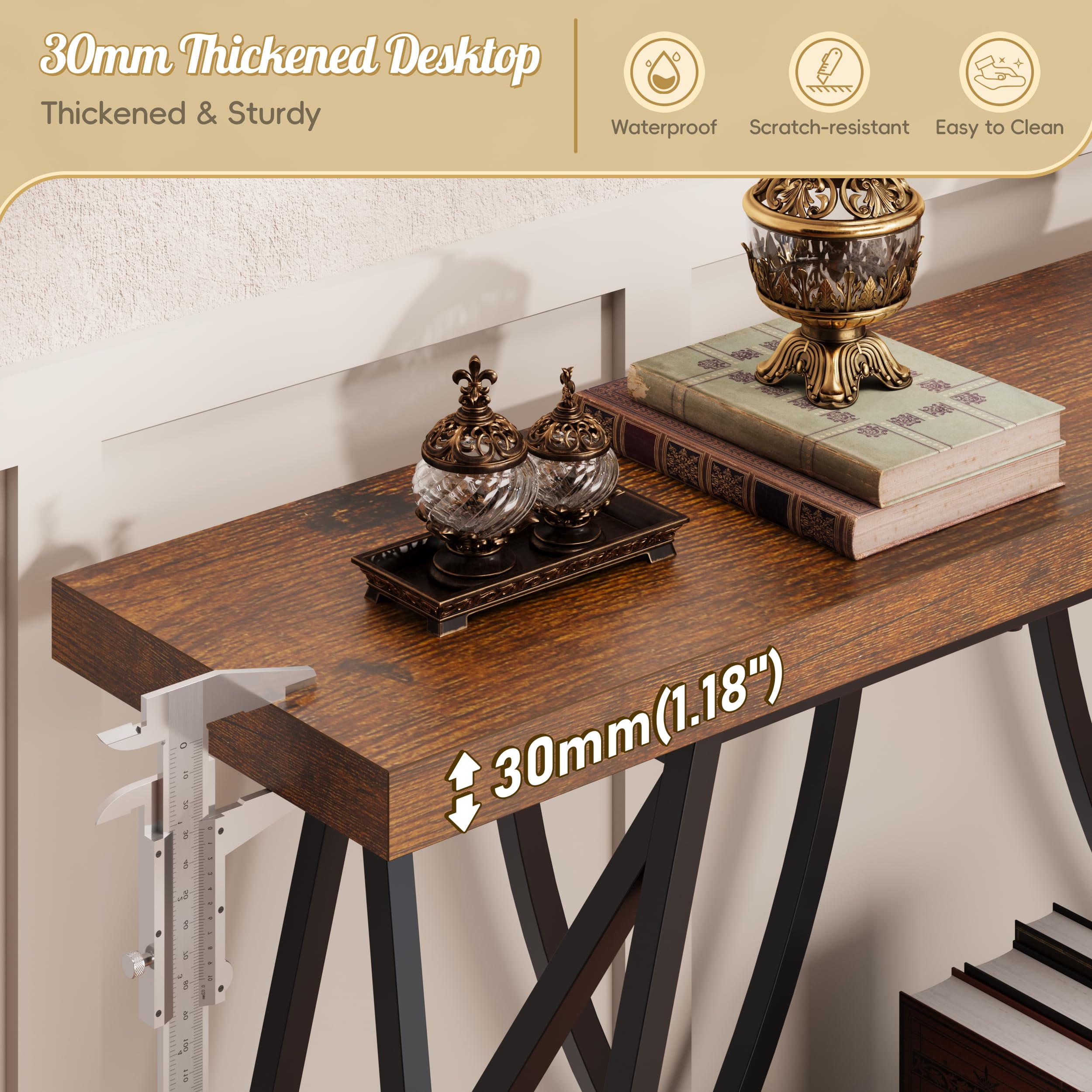 70.9" Narrow Console Table - Industrial Farmhouse Entryway Table with Storage