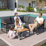 Metal Patio Furniture Set, 6 Pieces Outdoor Sectional Sofa Set with Side Table