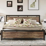 King Bed Frame with Headboard and Footboard, Metal Strong Supports