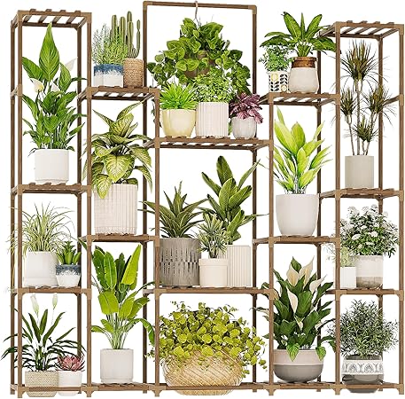 Bamworld Plant Stand Indoor Large Plant Shelf 62.2" Tall Outdoor Plant Holder Wood for Multiple Plants Hanging Plant Rack for Living Room Garden Balcony