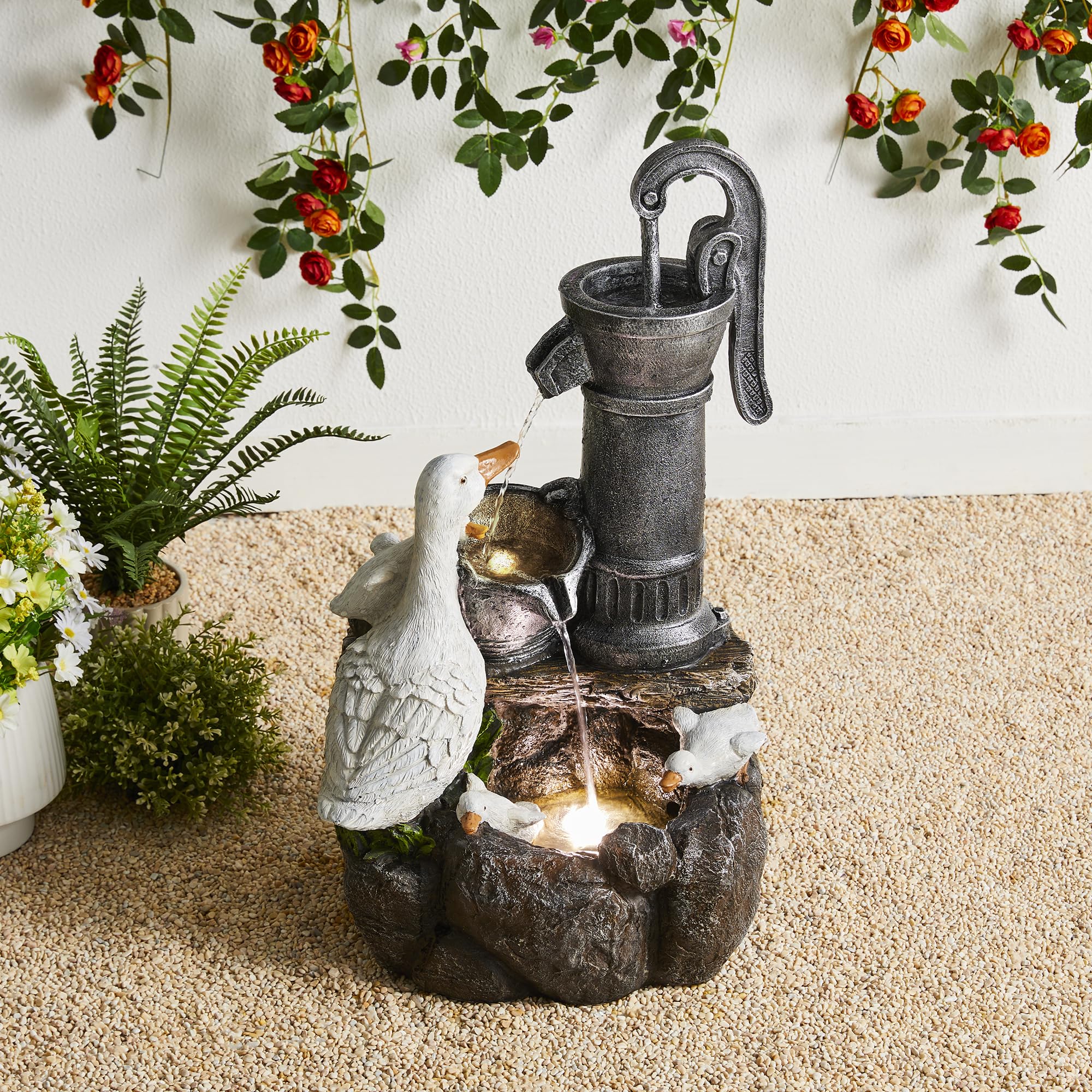 Outdoor Fountain 23.25" Height, Waterfall Fountain Indoor Water Fountain Freestanding