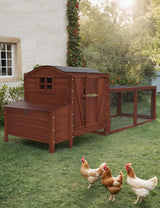 Wooden Poultry Cage for 3-5 Chickens, 106in Chicken Coop with Run, Outdoor Hen Coop with Waterproof Roof, Nesting Box, Pull Out Trays and Ramp, Red