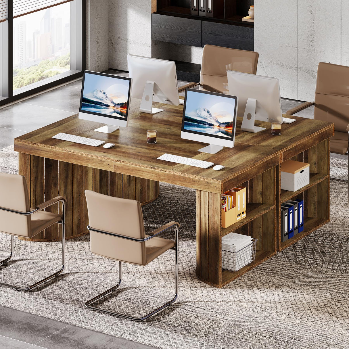 63-Inch Computer Desk with Storage Shelf, Rustic Executive Desk
