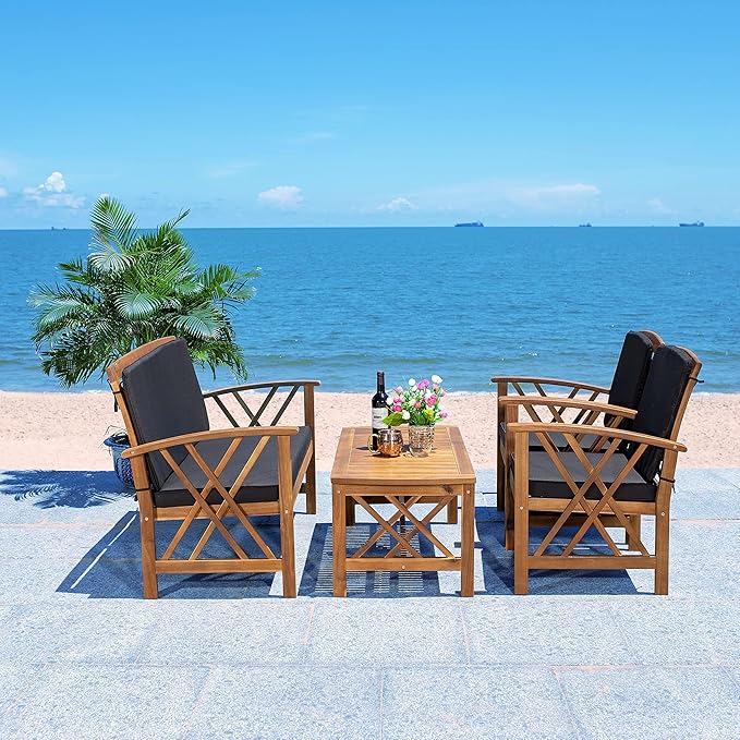 Outdoor Collection Fontana Natural/ Beige 4-Piece Conversation Patio Set with Cushions