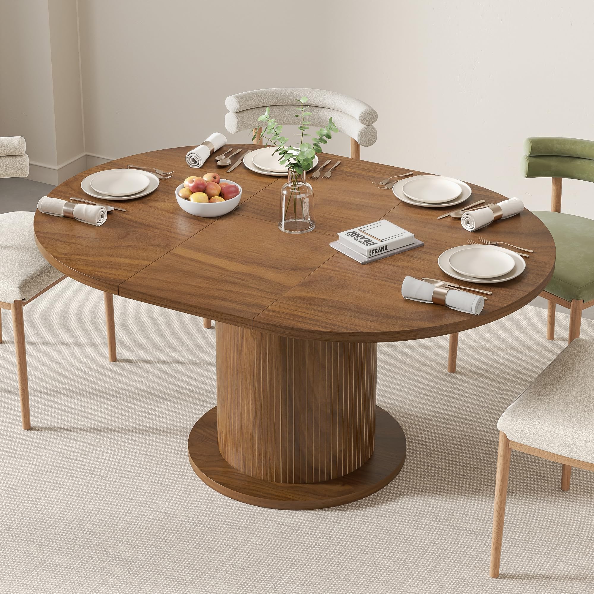 Adjustable Round Dining Table 43-59 Inch for 4-6 People