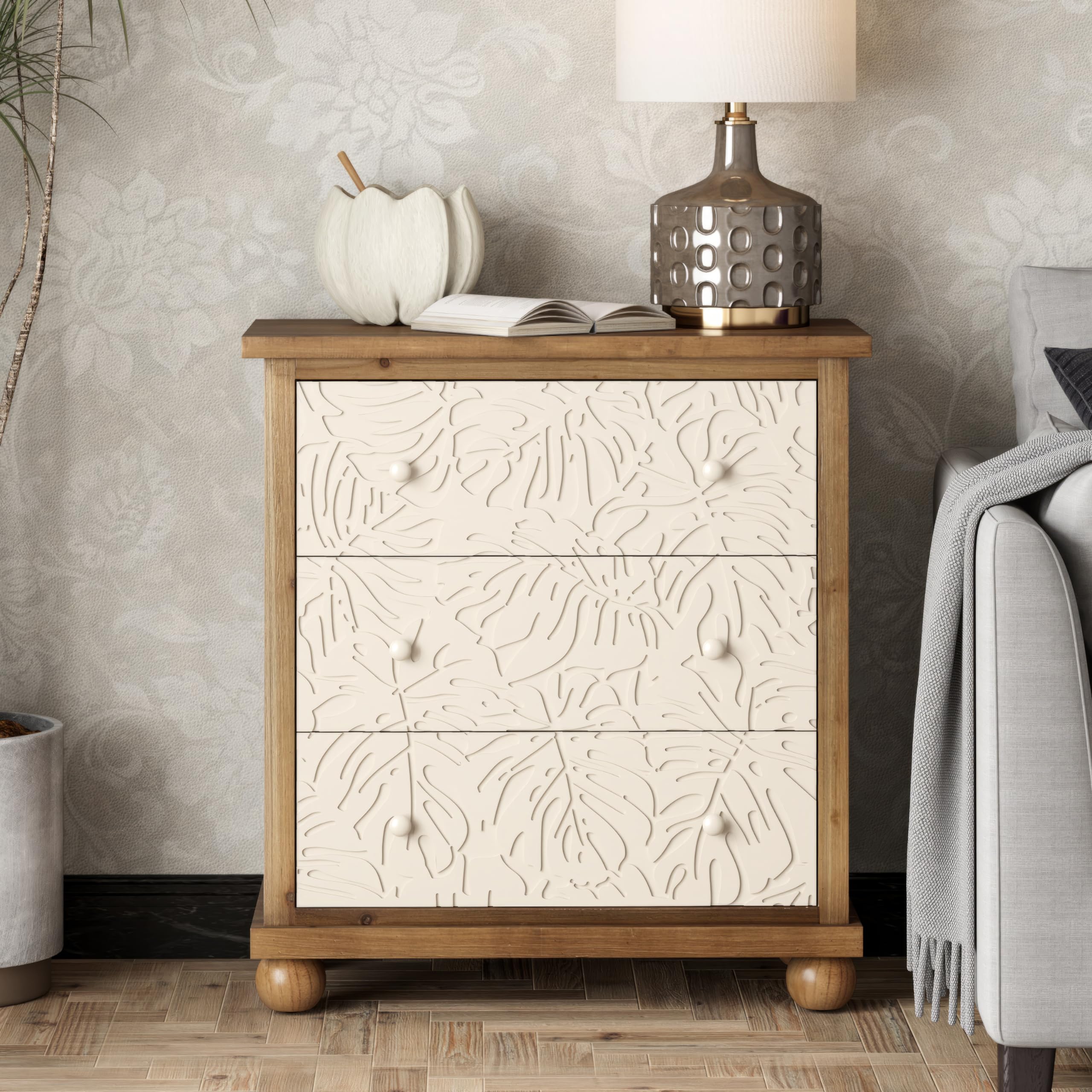 Drawer Dresser with Leaves Pattern Carved