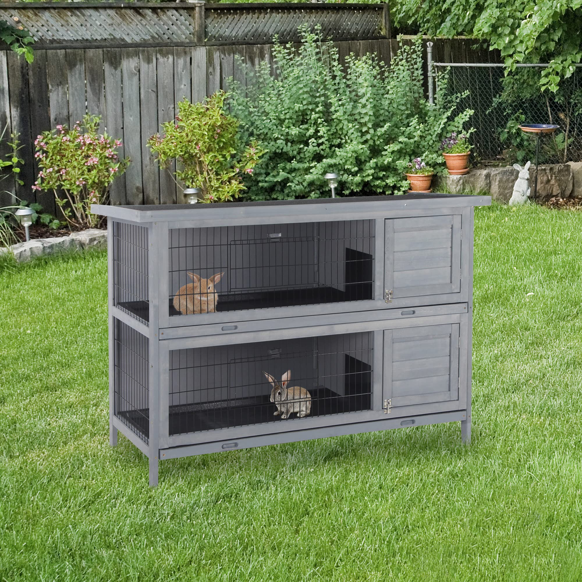 54" 2-Story Large Rabbit Hutch Bunny Cage Wooden Pet House Small Animal Habitat