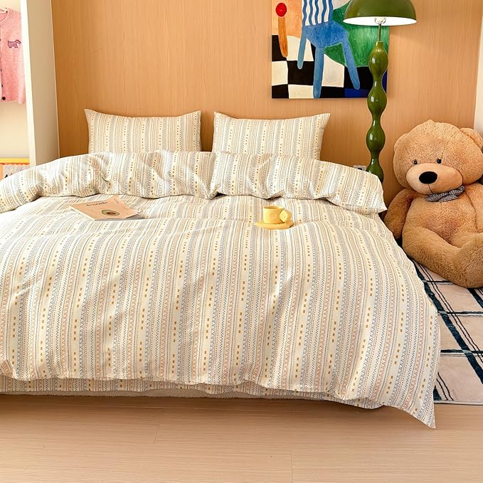 Plaid Duvet Cover Set Queen 100% Cotton Bedding Black and White Grid Checkered Print