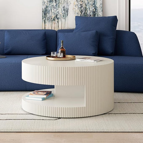 White Round Drum Coffee Table Modern Large Round Coffee Table Wood Side