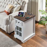 Farmhouse XXL End Table with Charging Station, Side Table with USB Ports and Outlets