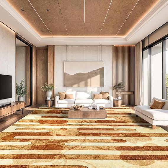 Abstract Modern Area Rug 10x14 - Washable Non-Slip Purple Wave Striped Rug