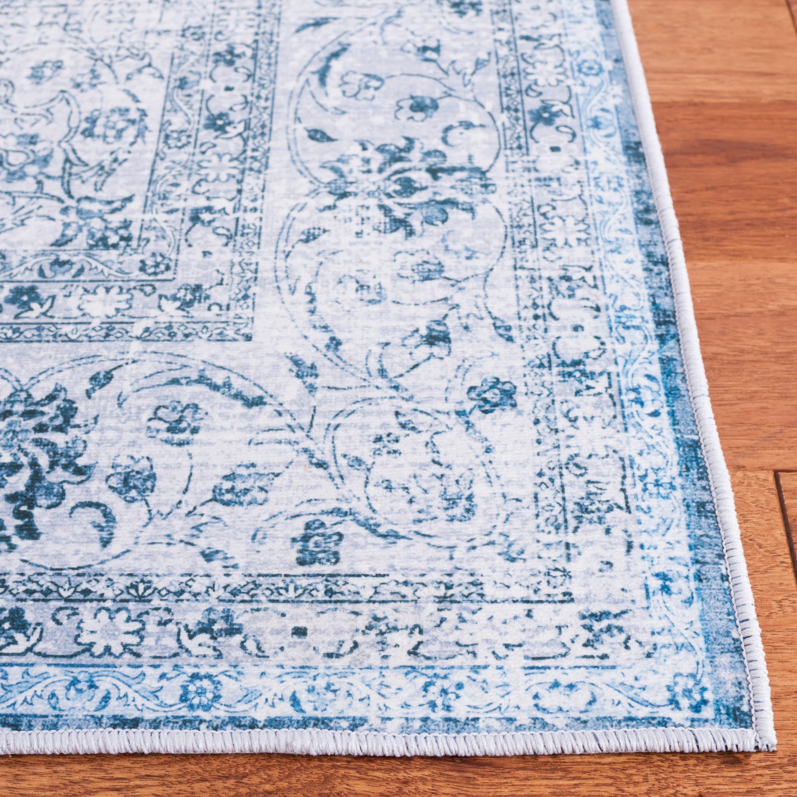 SAFAVIEH Washable Rug Tucson Collection - 10' x 14', Green & Grey, Slip Resistant & Easy to Clean, Ideal for Living Room, Bedroom, Dining Space (TSN190Y)