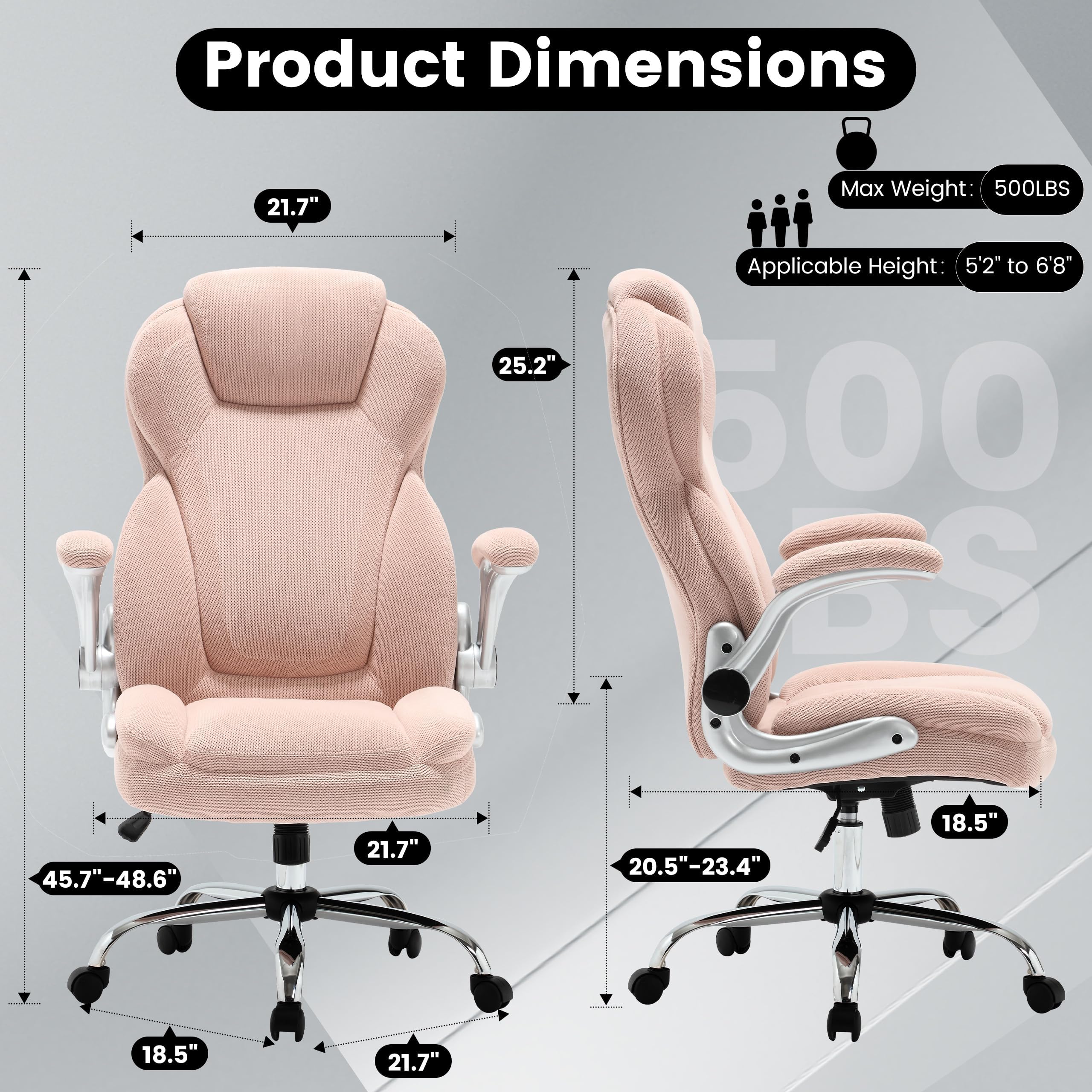Heavy Duty Office Chair 500lbs Capacity - Ergonomic Big & Tall Desk Chair
