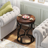 Round End Table, Industrial SideTable with Metal Hollow Frame