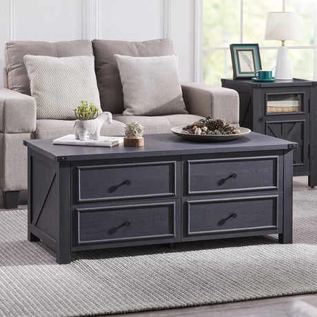 48” Farmhouse Coffee Table with 4 Large Storage Drawers, Modern Center Table