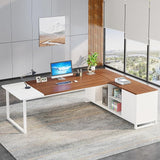70.8" Executive Desk with 55" File Cabinet, Modern L Shaped Computer Desk