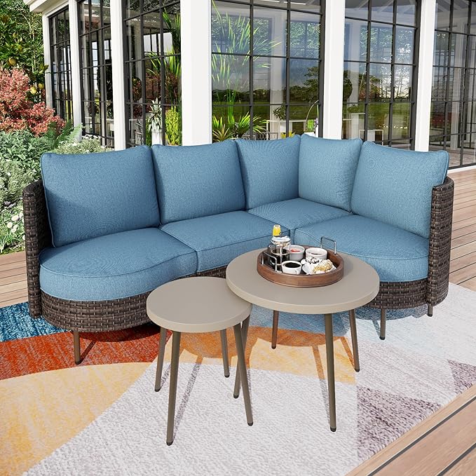 Outdoor Sectional Furniture Set, All-Weather Outdoor Wicker Sectional Sofa 6-Seats Patio