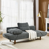 Convertible Futon Sofa Bed, Comfy Padded Loveseat Sleeper Sofa with Adjustable Armrest & Solid Wood Legs,