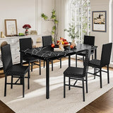 7-Piece Faux Marble Dining Table Set with Velvet Chairs