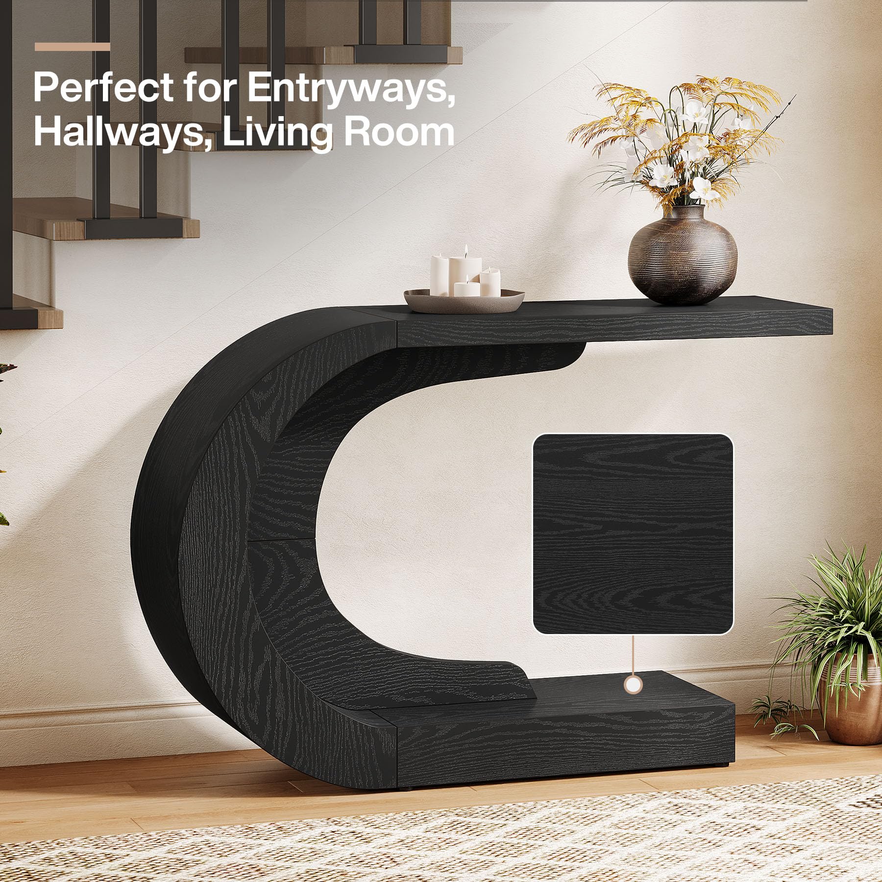 43.3" Mid-Century Modern Console Table - C-Shaped Entryway Accent Table