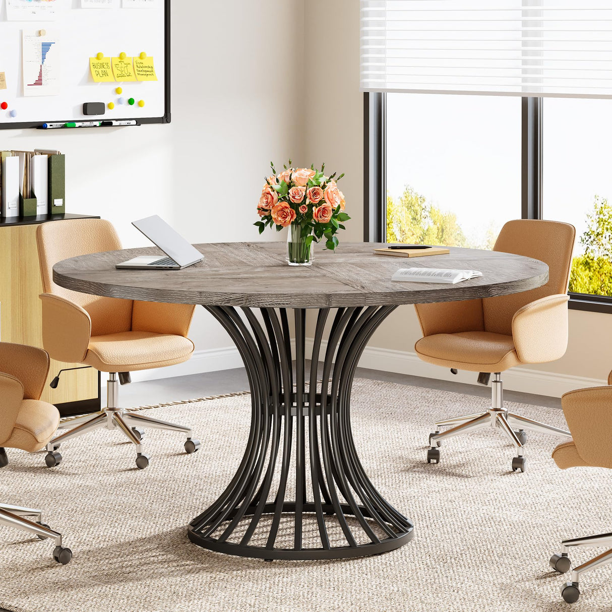 Round Conference Table for 4-6, 47-Inch Conference Room Table with Thickened Tabletop