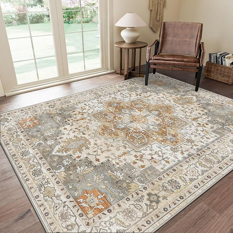 Area Rugs 6x9 Machine Washable Rug for Living Room, Non Slip Vintage Indoor Rug, Low