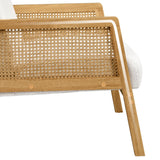 Boucle Fabric Accent Chair, Vintage Rattan Vanity Chair with Wood Armrest and Legs
