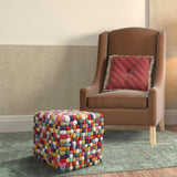 12 Inches Multi Colored Cube Felt Ball Ottoman Pouf for Living Room