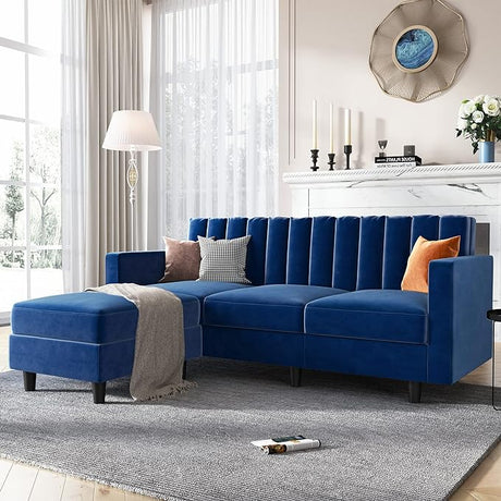 Velvet L Shaped Sofa Small Sectional Couch with Reversible Chaise L Shape Couch