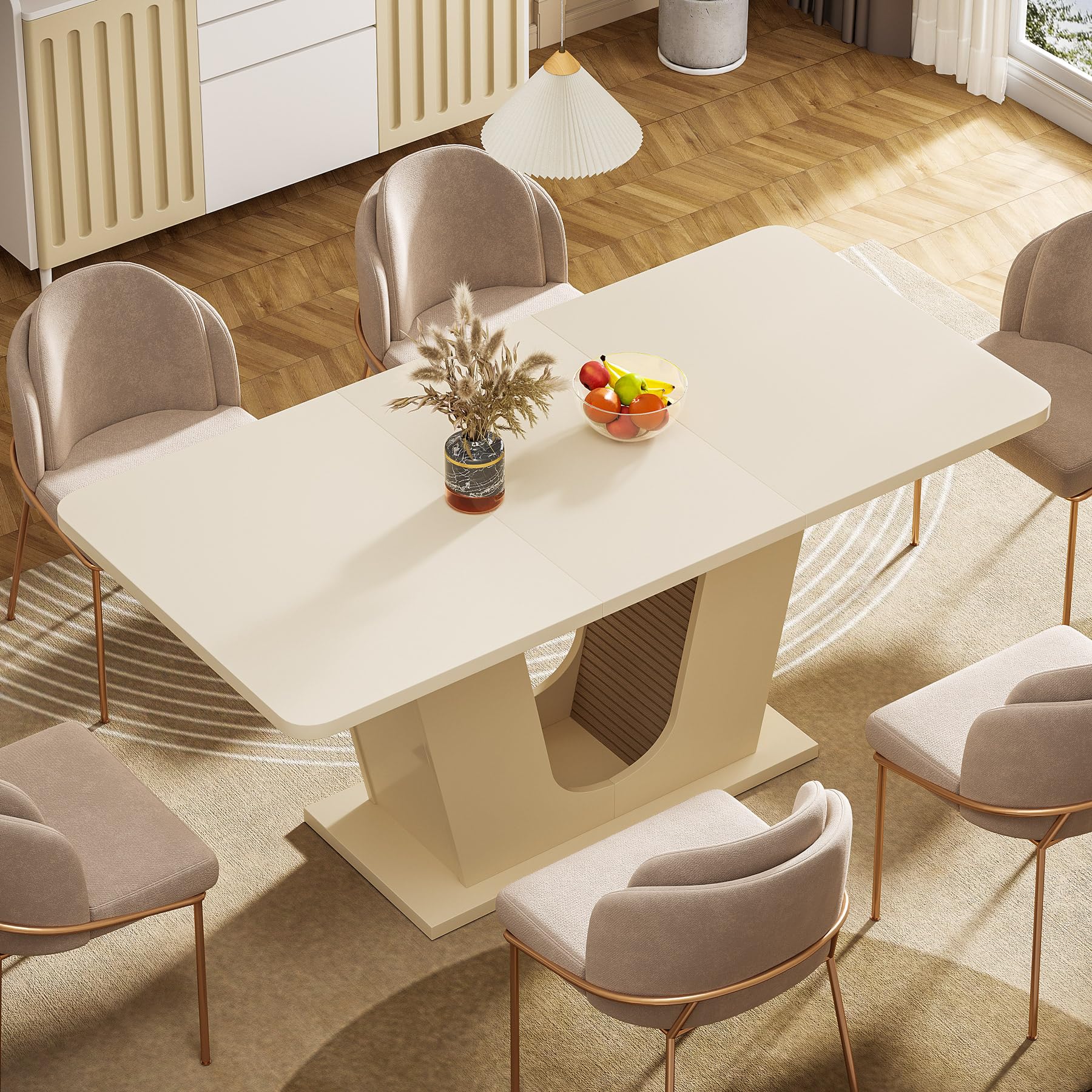 55-Inch Modern Rectangular Dining Table for 4-6 - Cream White