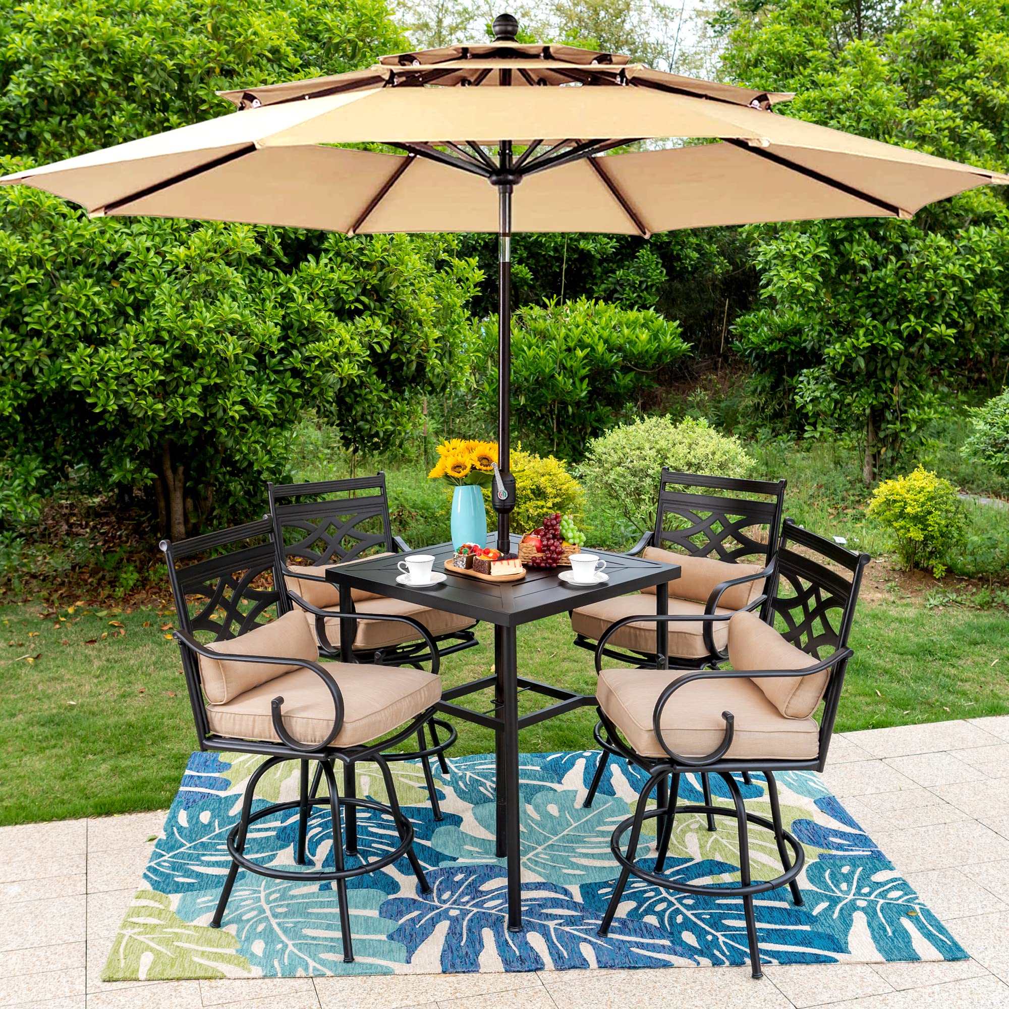 Outdoor Swivel Bar Stools Set of 2，Patio Counter Height Bar Chairs