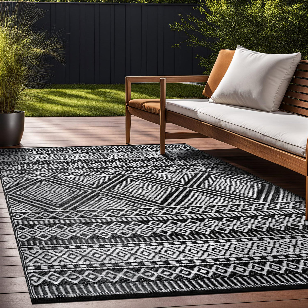 Aztec Outdoor Rugs 6x9 Waterproof Boho Reversible Plastic Straw Rug