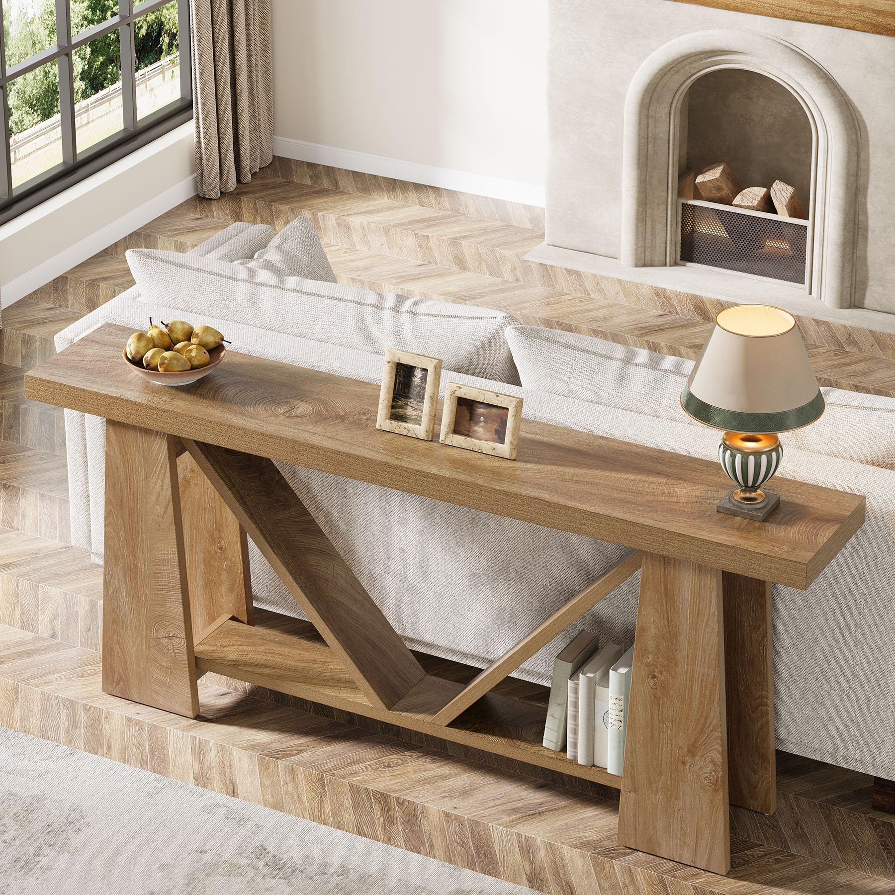 70.9-Inch Extra Long Console Entryway Table, Farmhouse Narrow Sofa Table Behind