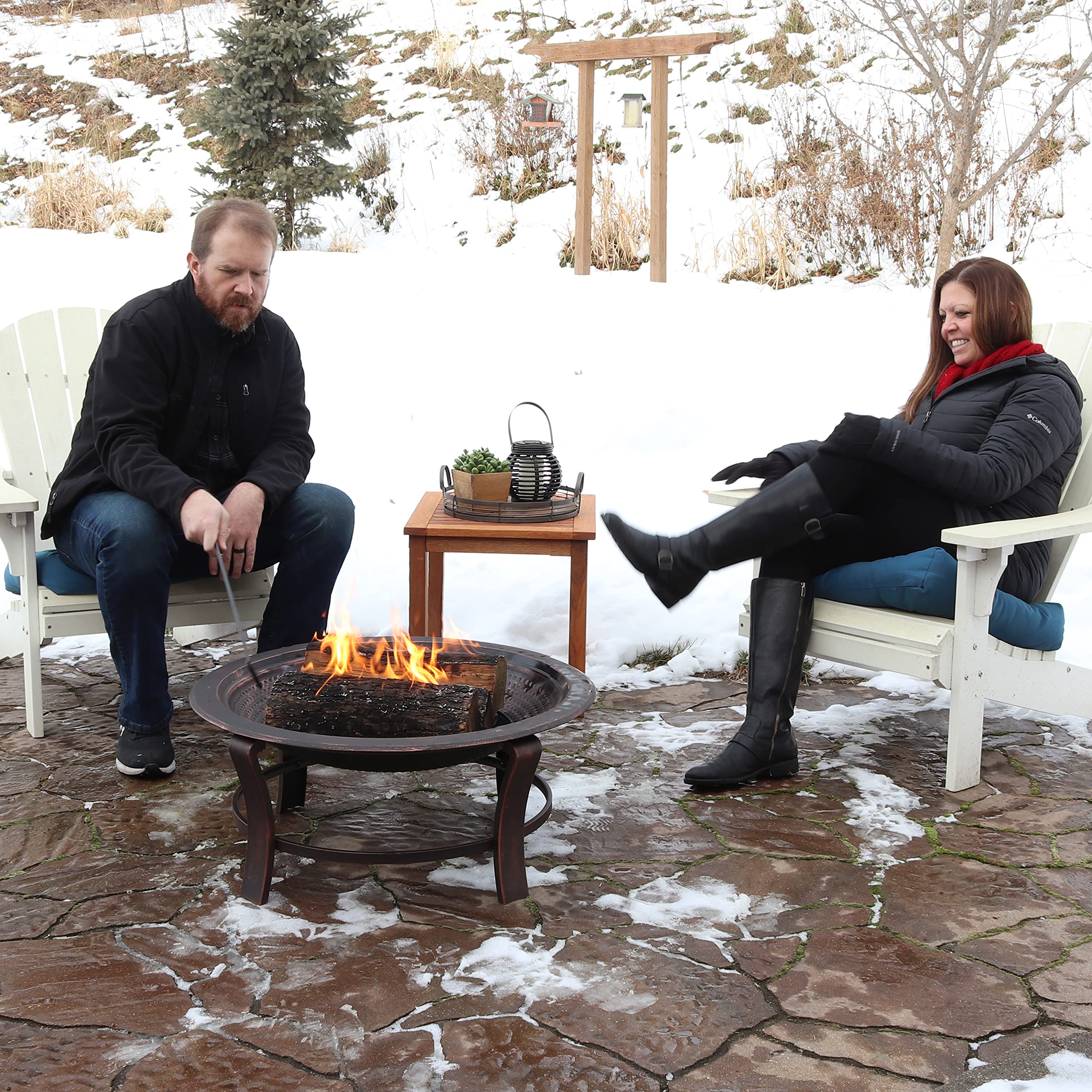 29-Inch Elevated Wood-Burning Fire Pit Bowl with Stand - Includes Spark Screen