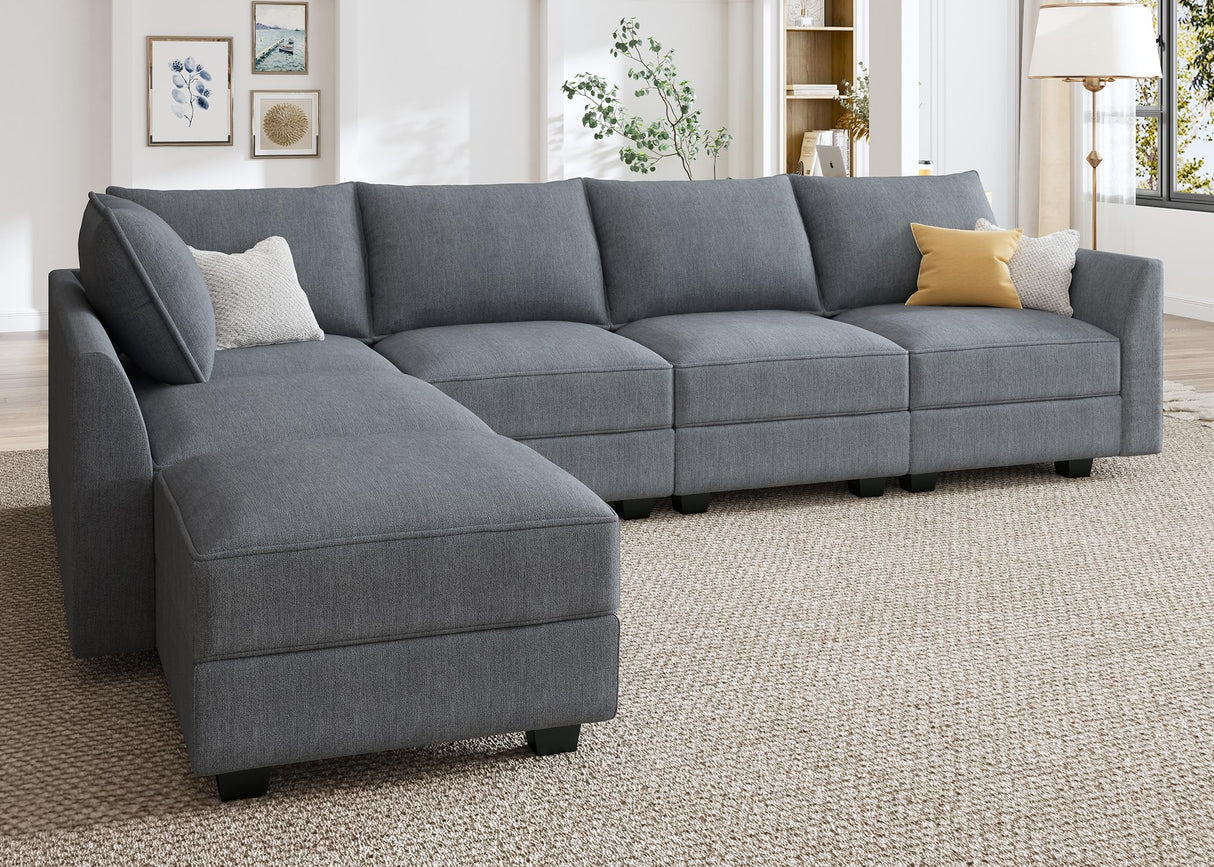 Modular Sectional Couch, Covertible L Shaped Couch with Storage Ottoman, 6 Seats