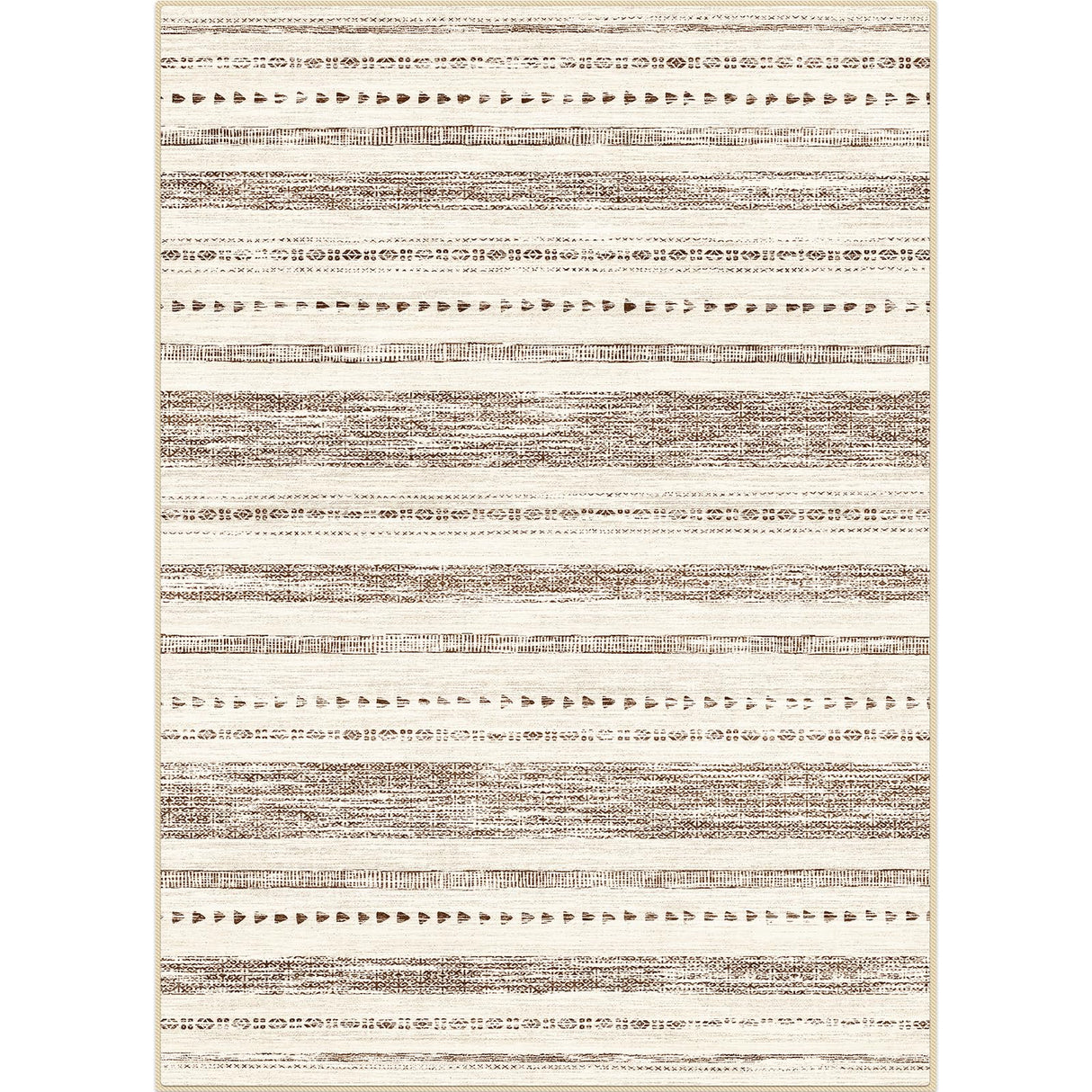 EISUROM 10x14 Large Area Rug: Soft Ultra Thin Machine Washable Farmhouse Area Rugs for Living Room Non-Slip Neutral Modern Geometric Indoor Floor Carpet for Bedroom Under Dinning Table Brown/Cream